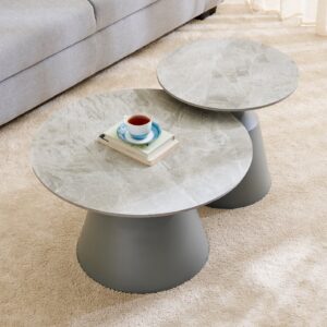 Milano Sintered Stone Top Set of 2 Coffee Tables - White