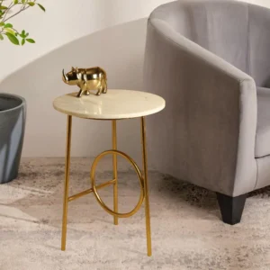 Waves Marble Top End Table | Sofa Side Table for Living Room | Corner Table | Bedside Table